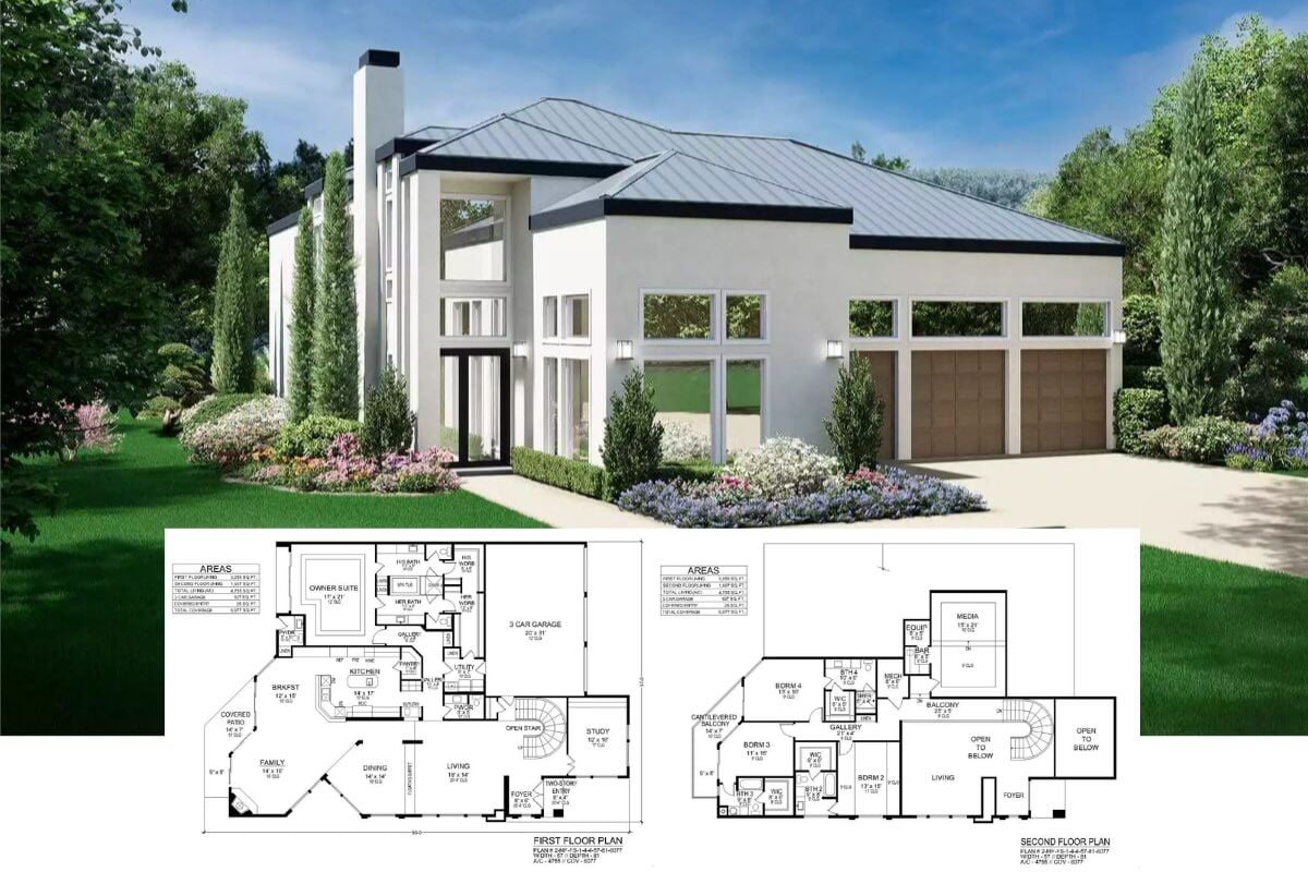 Contemporary-Style 4-Bedroom Windcrest Home with Balcony and 3-Car Garage (Floor Plan)