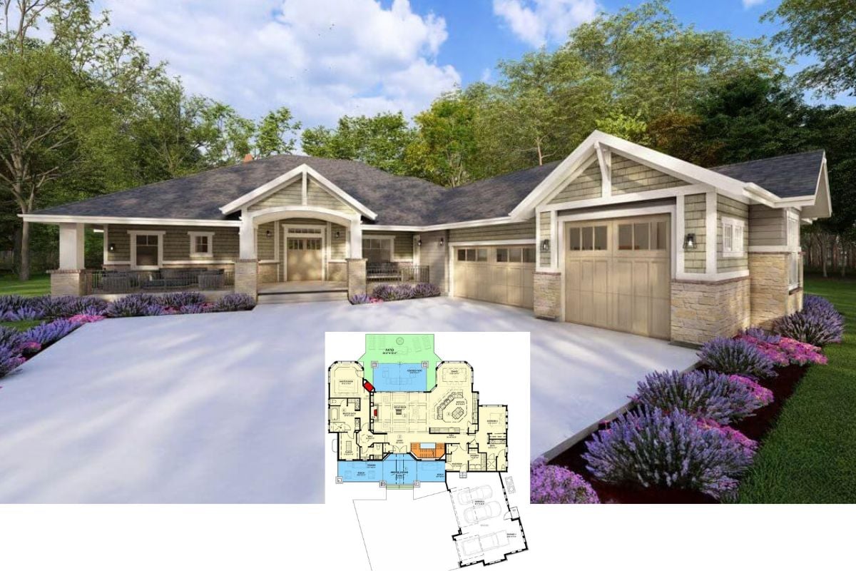 Craftsman-Style 4-Bedroom Home with Open Living Space and Lower Level Expansion (Floor Plan)