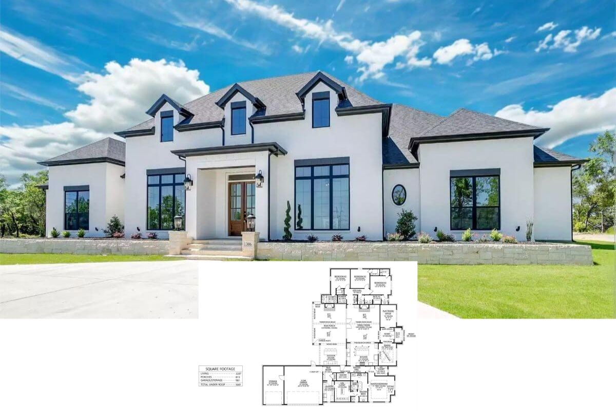 French Quarter 4-Bedroom French Country-Style Home for a Corner Lot with Covered Patio (Floor Plan)