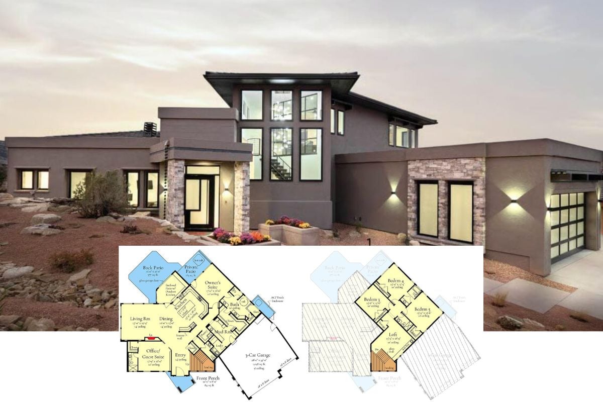 4-Bedroom Modern Northwest Home with Loft and Angled 3-Car Garage (Floor Plan)