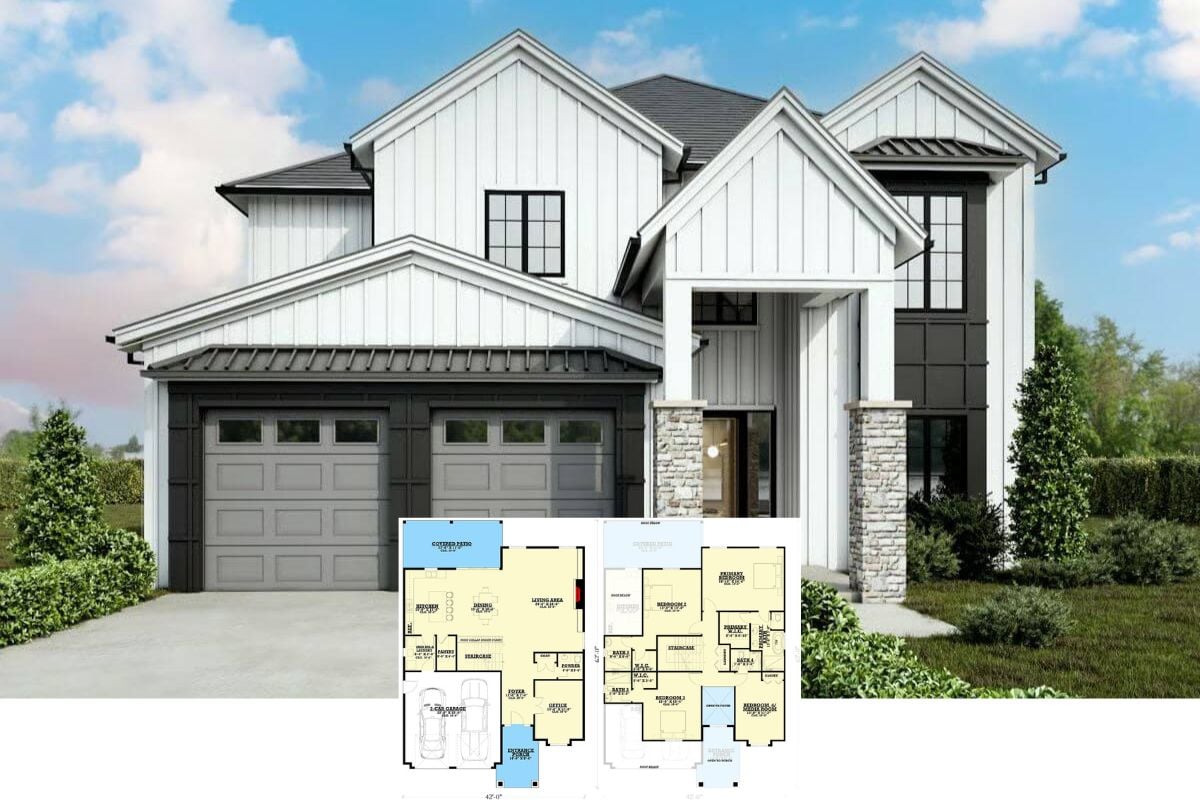 New American-Style 4-Bedroom Home with Balcony and Covered Patio (Floor Plan)