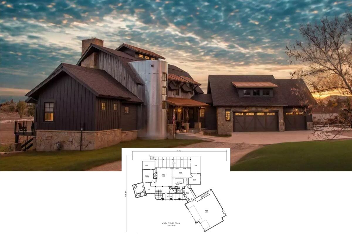 Farmhouse-Style 4-Bedroom Starlit Silo Home with Loft and Angled Garage (Floor Plan)