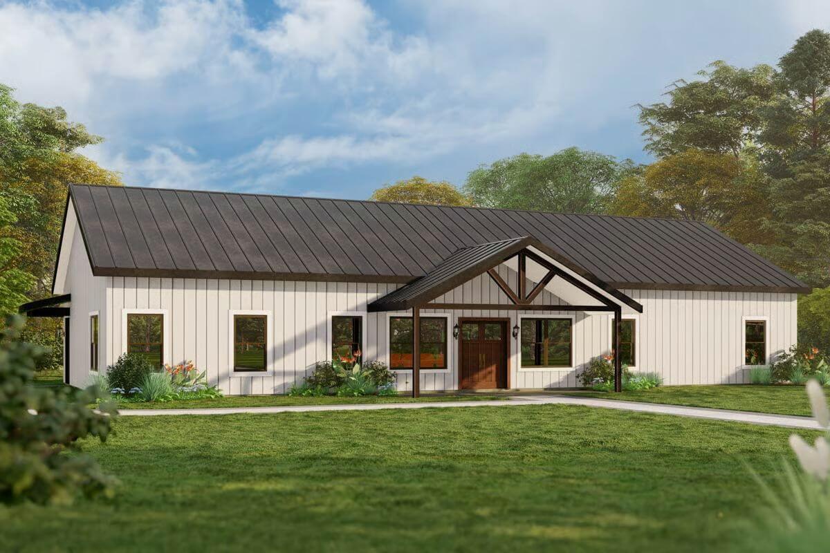 Barndominium-Style 5-Bedroom Home with Open-Concept Living and Jack & Jill Bathrooms (Floor Plan)