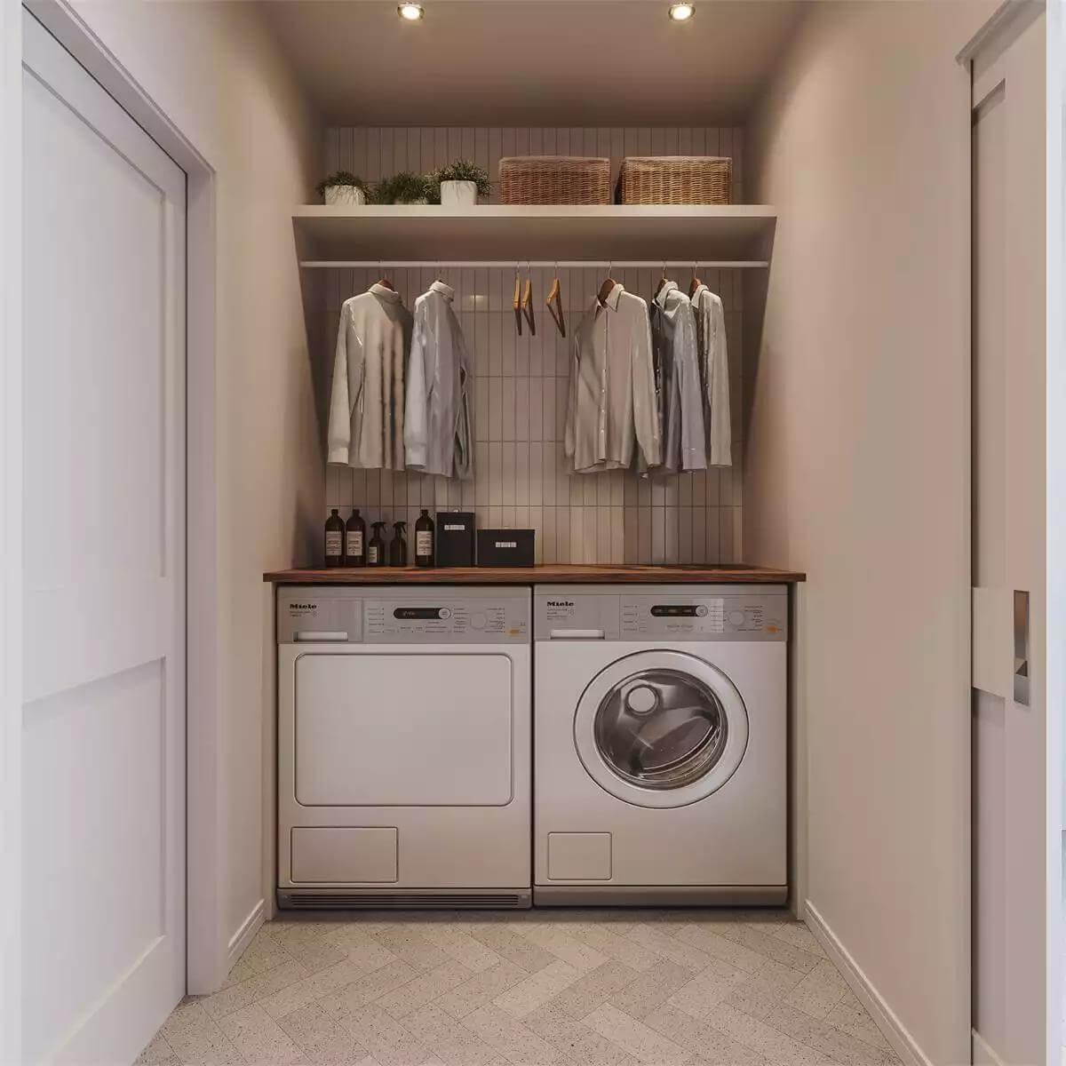 Chic Laundry Room with Smart Hanging Space