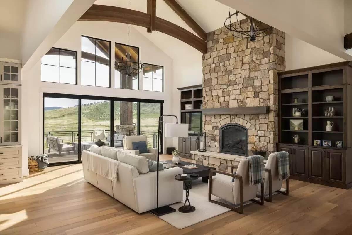 Wow, Look at That Stone Fireplace Anchoring the Living Room