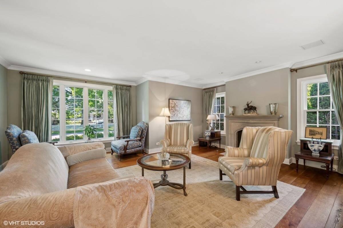 Notice the Classic Fireplace in This Elegant Living Room