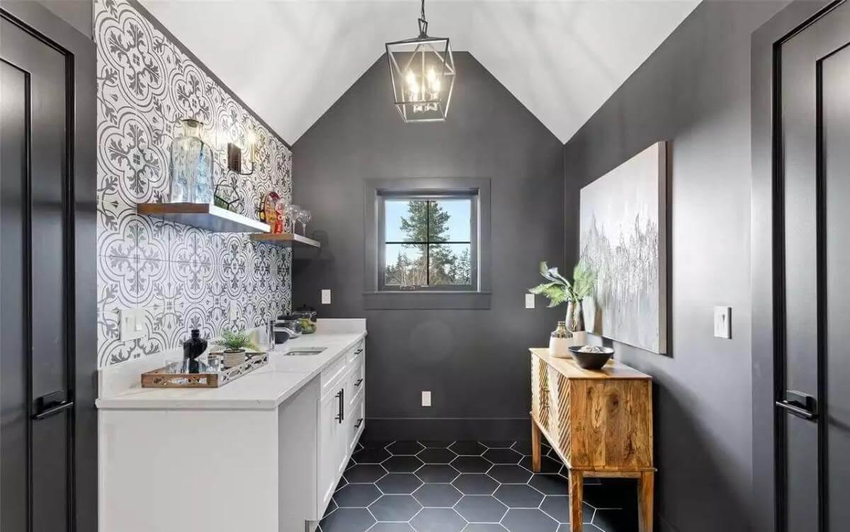 Check Out the Bold Tile Accent in This Sleek Space