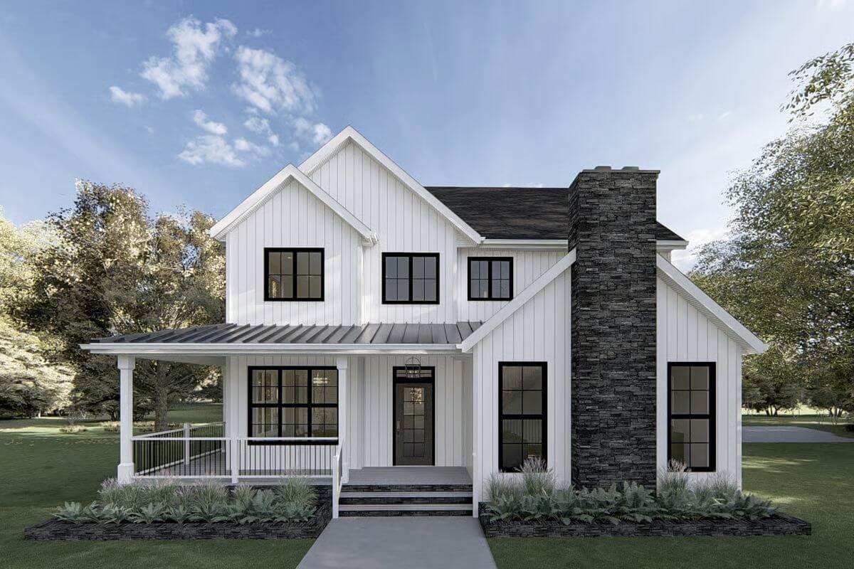 3-Bedroom Modern Farmhouse for a Corner Lot with Wraparound Porch (Floor Plan)