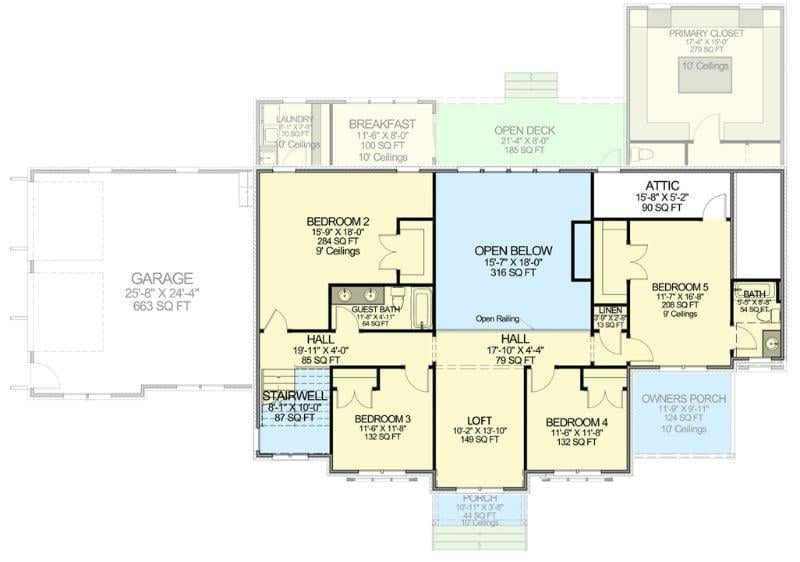 Notice the Clever Layout of This Upper Floor Plan with Bedrooms and Open Loft