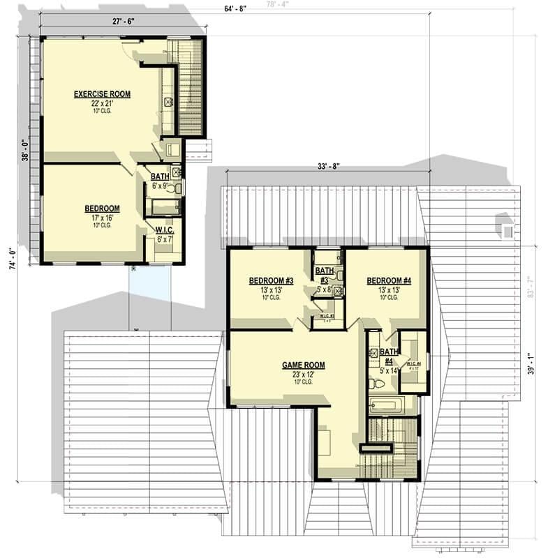 Second Floor Layout with Game Room and Exercise Space