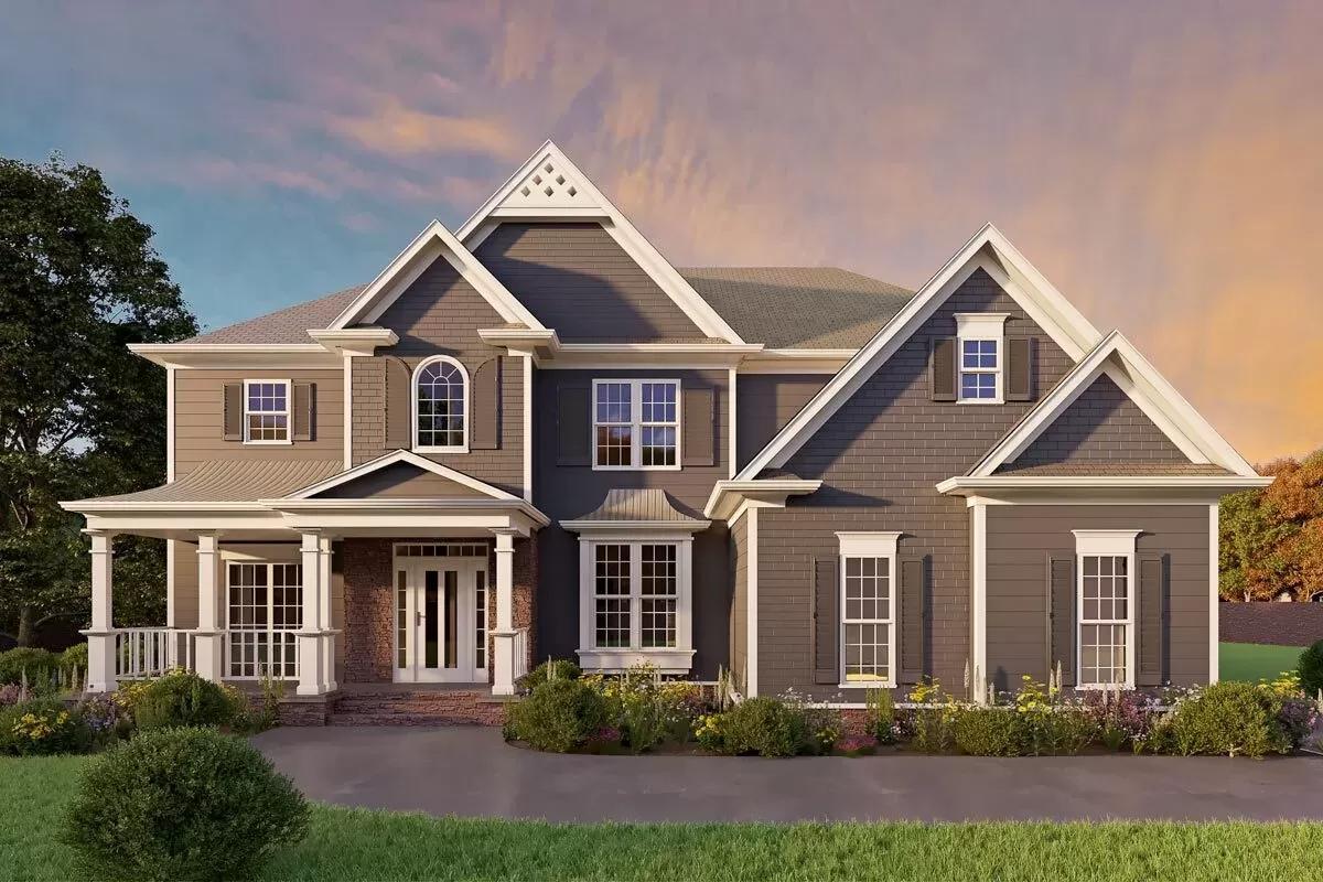 Admire the Symmetrical Elegance of This Craftsman with Arched Windows