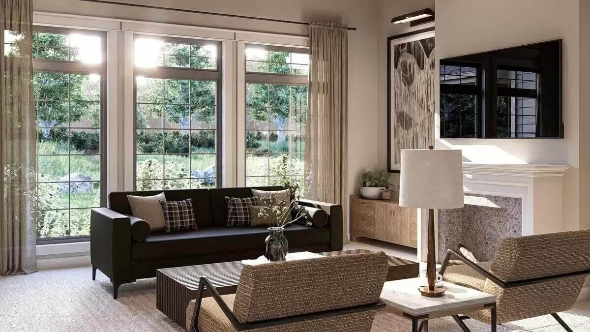 Experience the Tranquility of This Living Room with Expansive Windows
