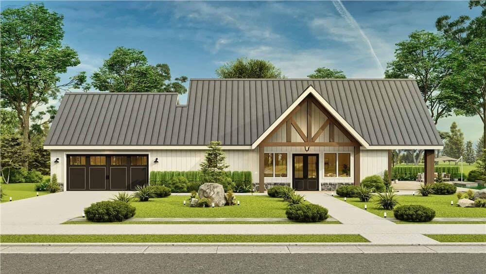 Modern Farmhouse with Striking Metal Roof and Inviting Porch