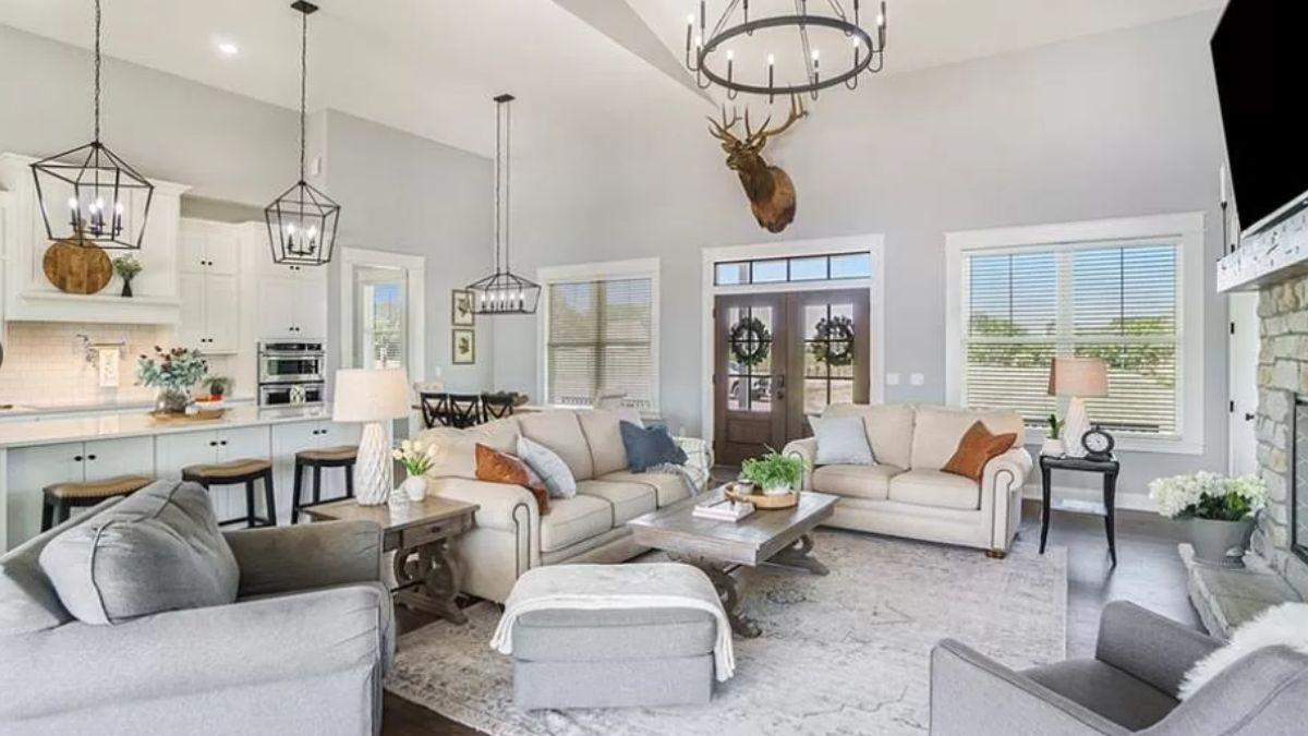 Explore This Bright, Open-Concept Living Room with Farmhouse Flair