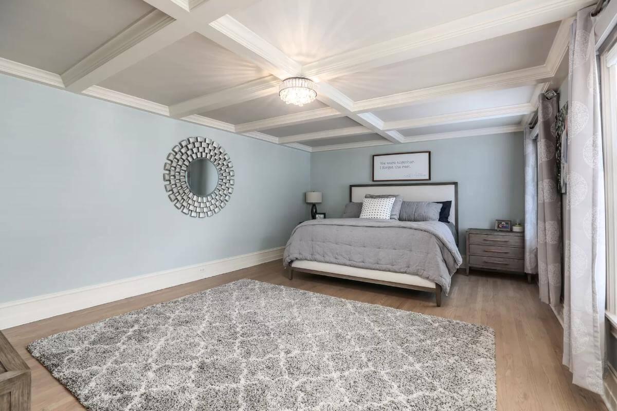 Coffered Ceilings Add Character to a Calm Bedroom Retreat