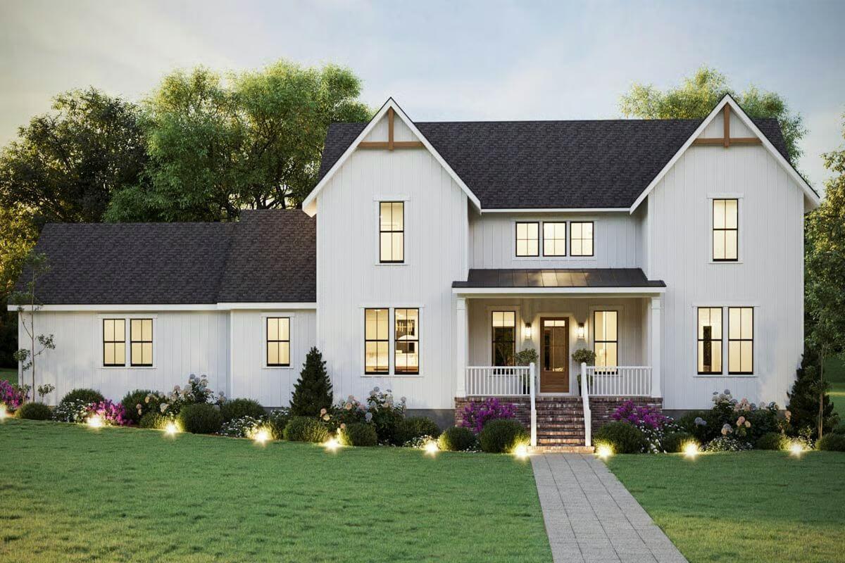 Farmhouse-Style 5-Bedroom Home with Open Loft and Flex Room (Floor Plan)