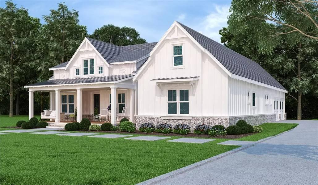 Admire the Inviting Porch and Crisp White Facade of This Craftsman Home