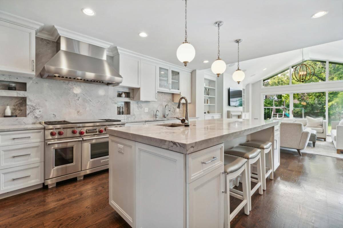 Check Out This Modern Kitchen with a Stunning Marble Island