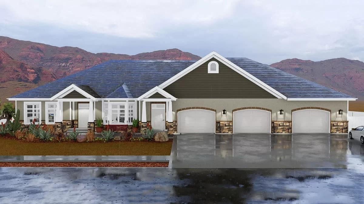 Expansive Ranch-Style Home with Triple Garage and Stone Accents