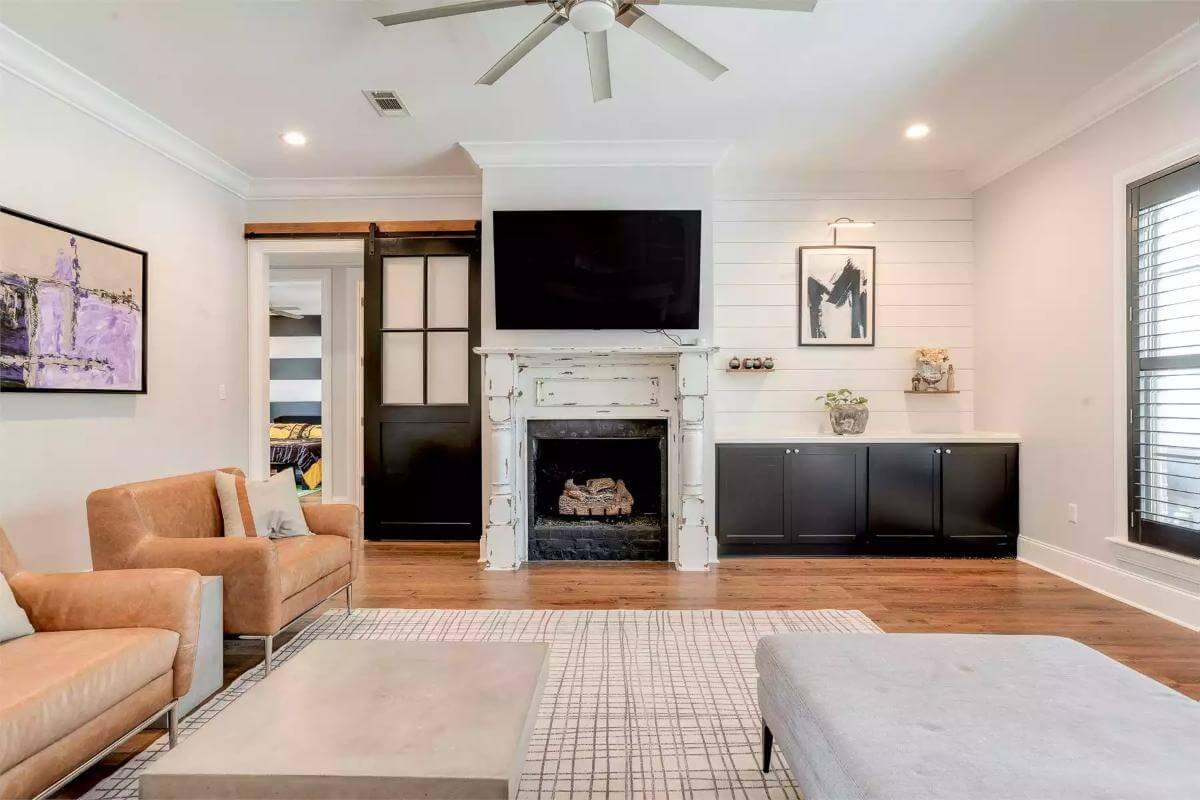 Rustic Living Room with Barn Door Charm
