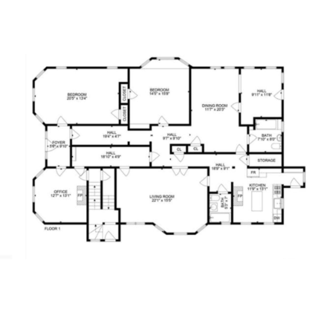Main Floor with Spacious Living Room and Versatile Office