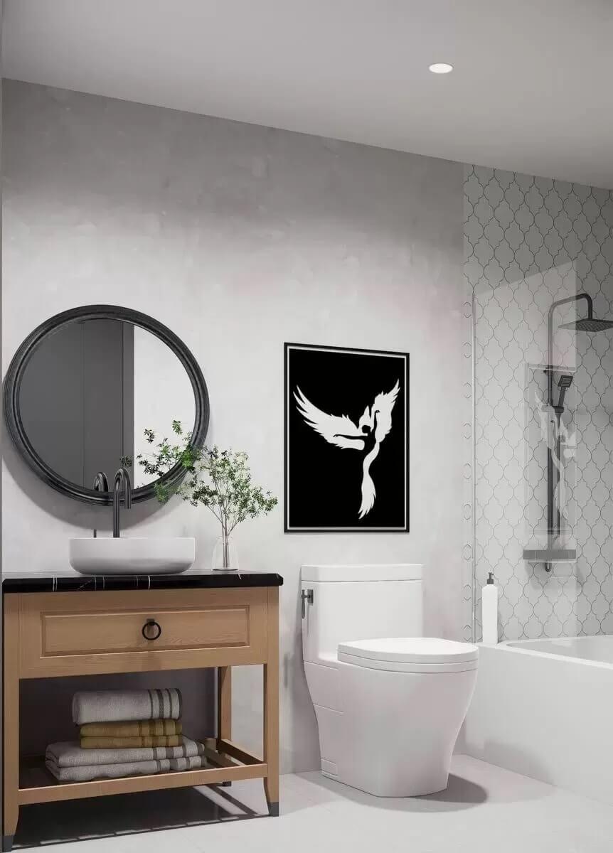 Look at the Artistic Touch Above the Toilet in This Minimalist Bathroom