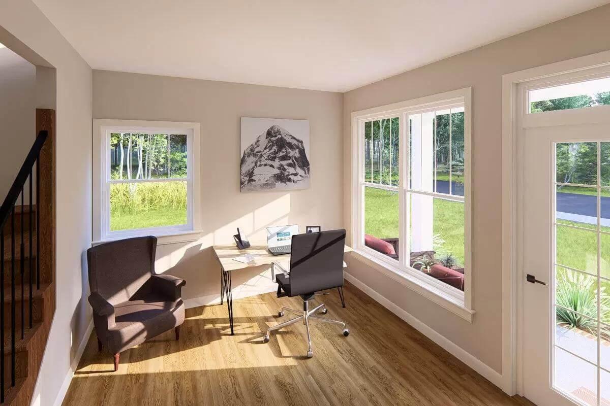 Sunlit Home Office with Floor-to-Ceiling Windows