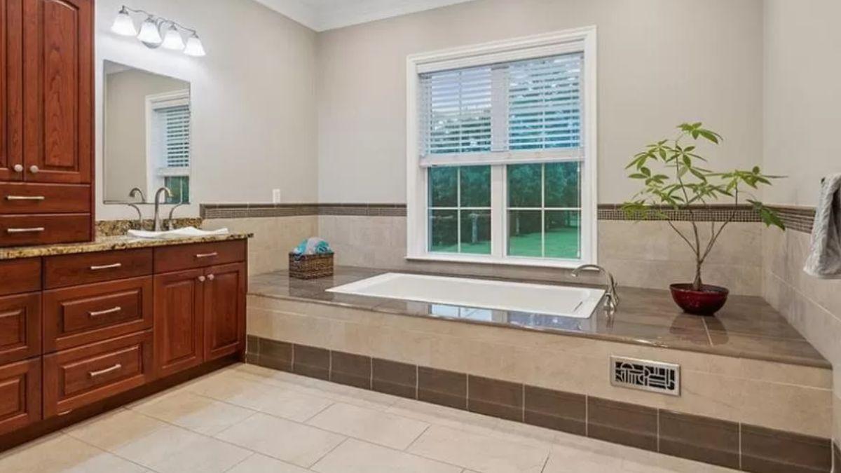 Relax in This Spa-Like Bathroom with a Built-In Tub