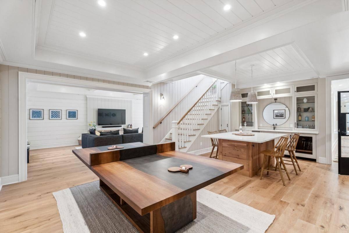 Explore the Craftsman Family Room with a Unique Ping Pong Table
