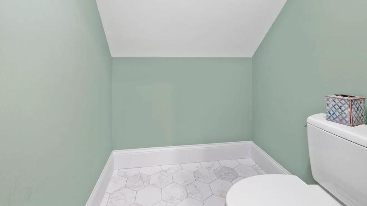 Serene Bathroom Corner with Hexagonal Tile Flooring