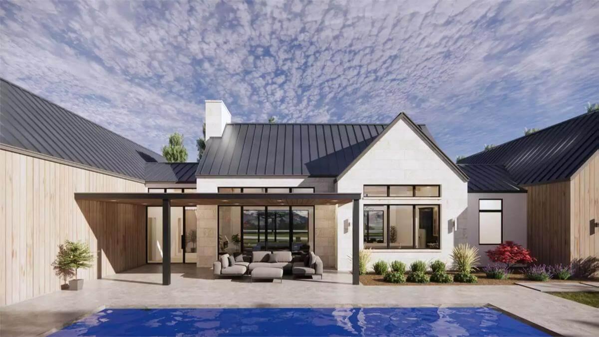 Wow, Check Out This Modern Craftsman Courtyard with a Sleek Pool