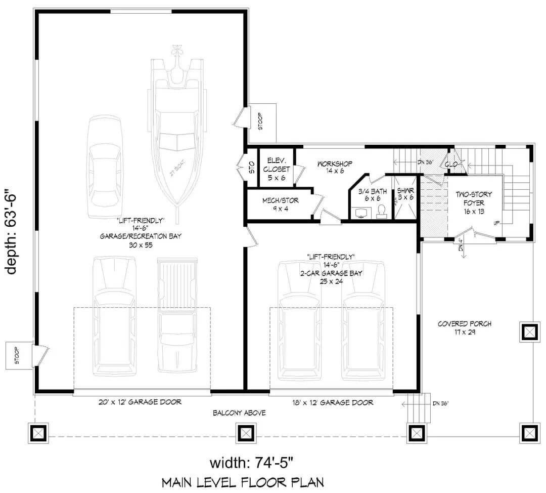 Spacious Main Level with Versatile Garage and Recreation Bays