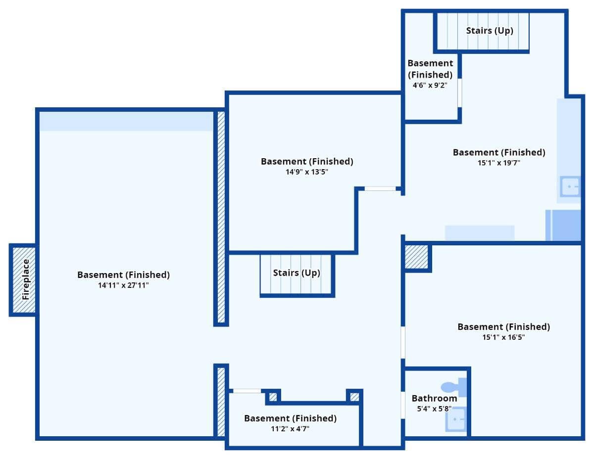 Delve into the Fully Finished Basement with Cozy Fireplace Nook