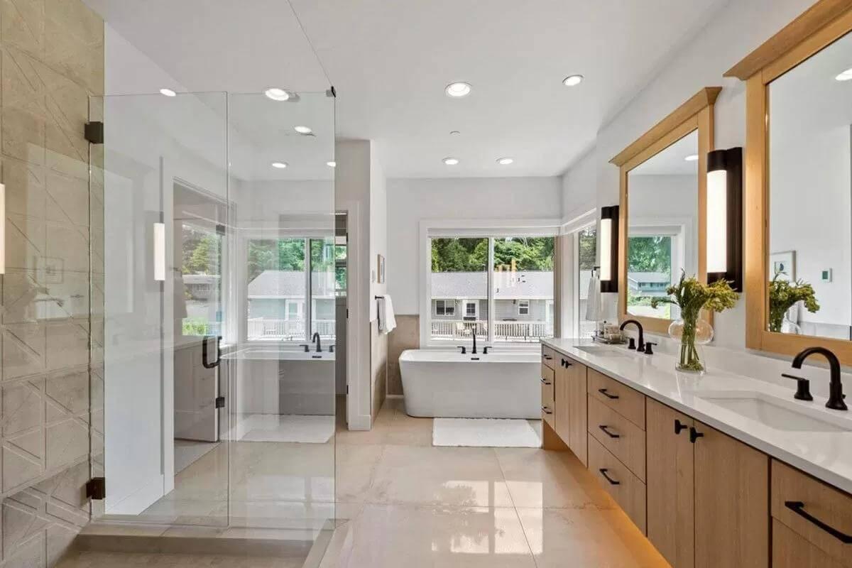 Take a Glance at the Spacious Double Vanity in This Elegant Bathroom