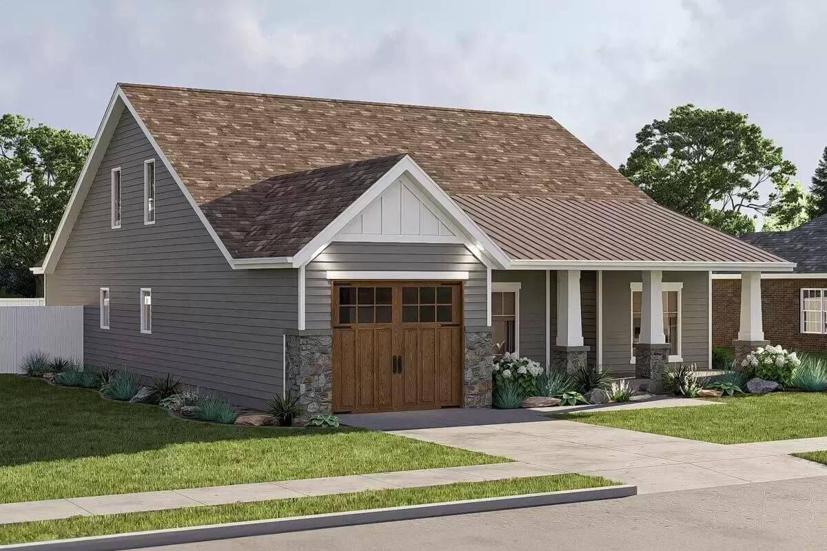 Classic Craftsman Facade with Striking Wooden Garage Door