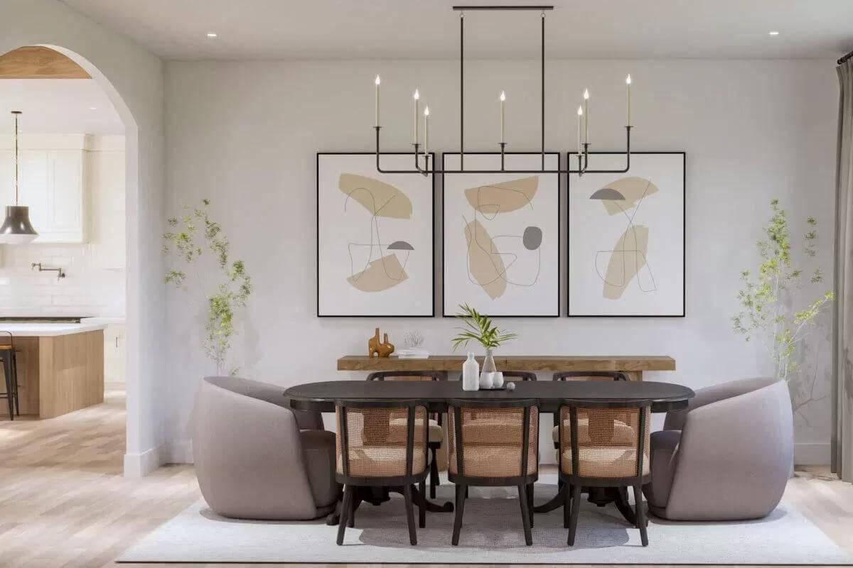 Modern Dining Room with Artful Touches and a Striking Chandelier