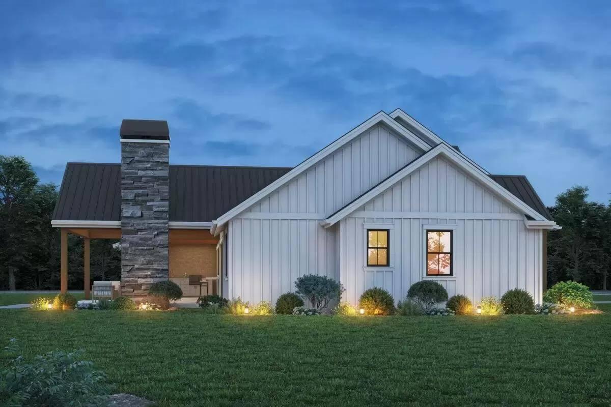 Take a Look at the Striking Stone Chimney on This Modern Farmhouse