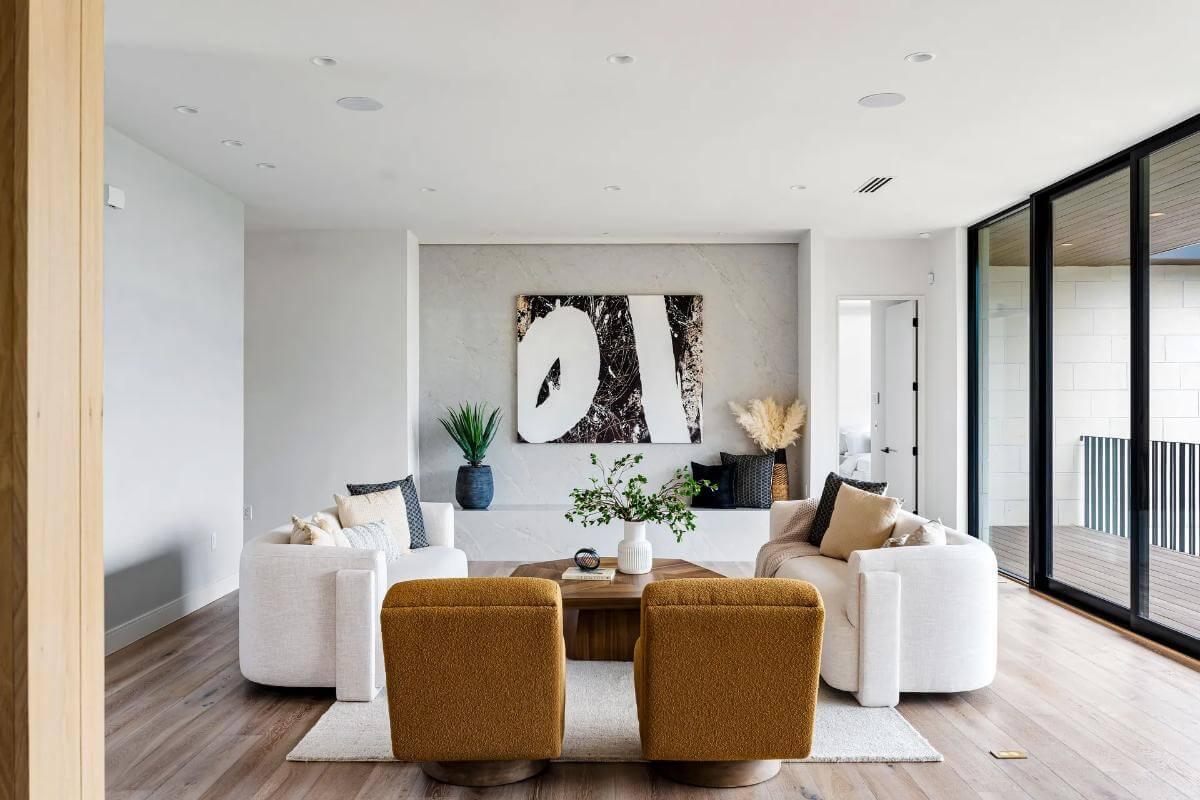 Wow, Look at Those Cozy Ochre Chairs in This Modern Living Space