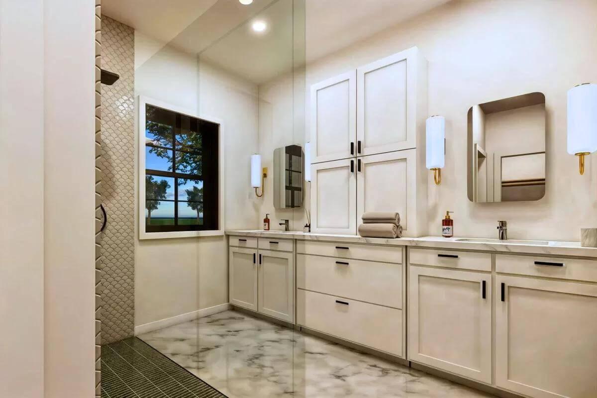 Notice the Sleek Cabinetry Lines in This Modern Bathroom