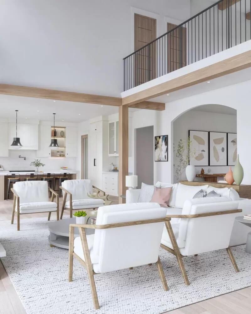 Double-Height Family Room with Loft and Sleek Minimalist Decor