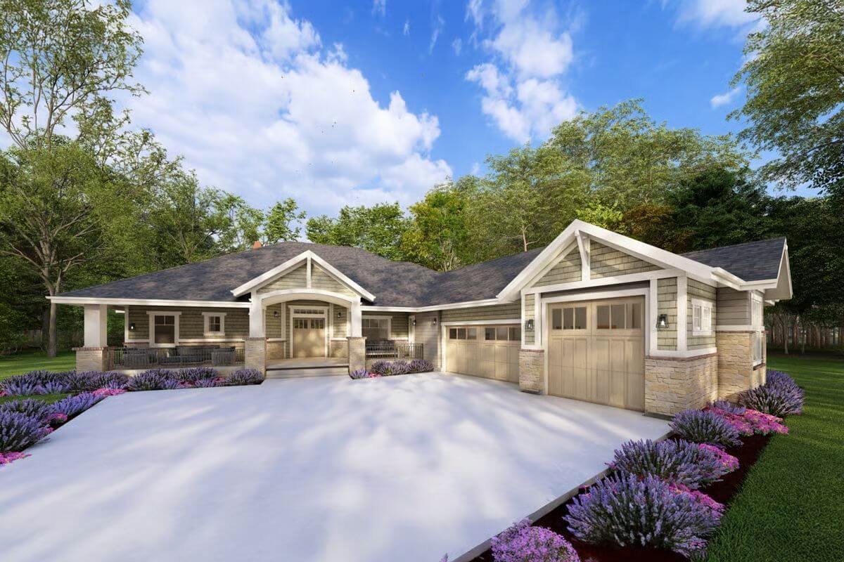 Craftsman-Style 4-Bedroom Home with Open Living Space and Lower Level Expansion (Floor Plan)