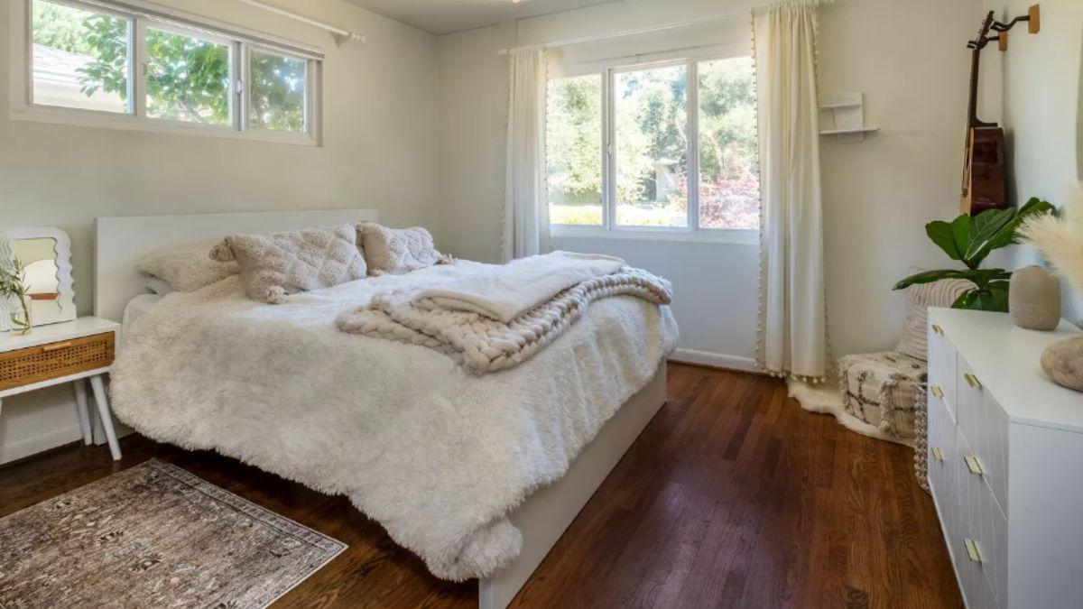 Serene Bedroom Retreat with Plush Textures and Natural Light
