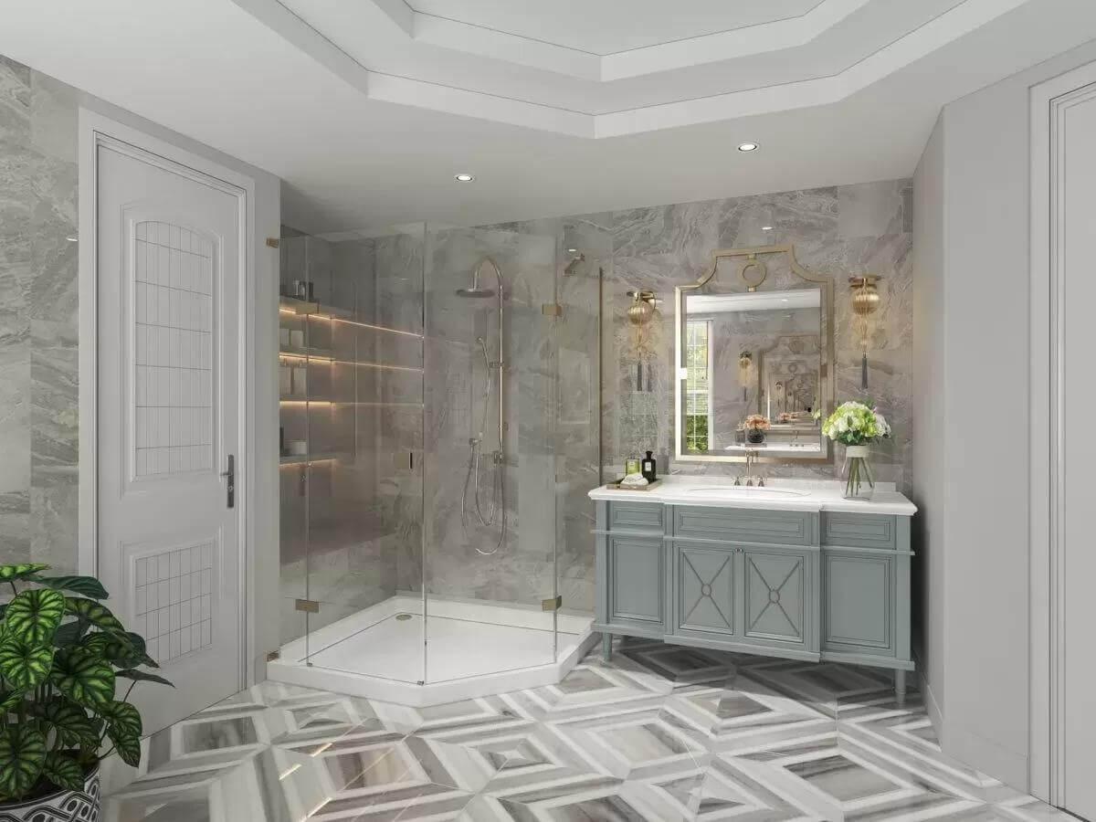 Step Into This Marble Oasis Featuring a Hexagonal Ceiling Design