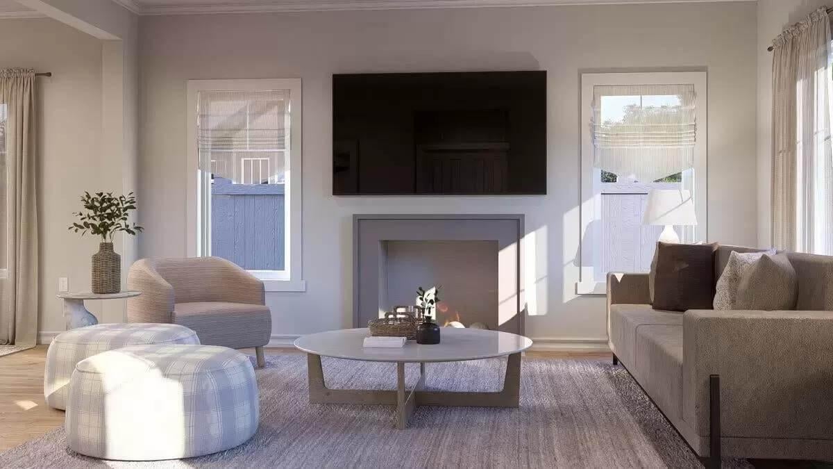 Living Room with Modern Minimalism and a Central Fireplace
