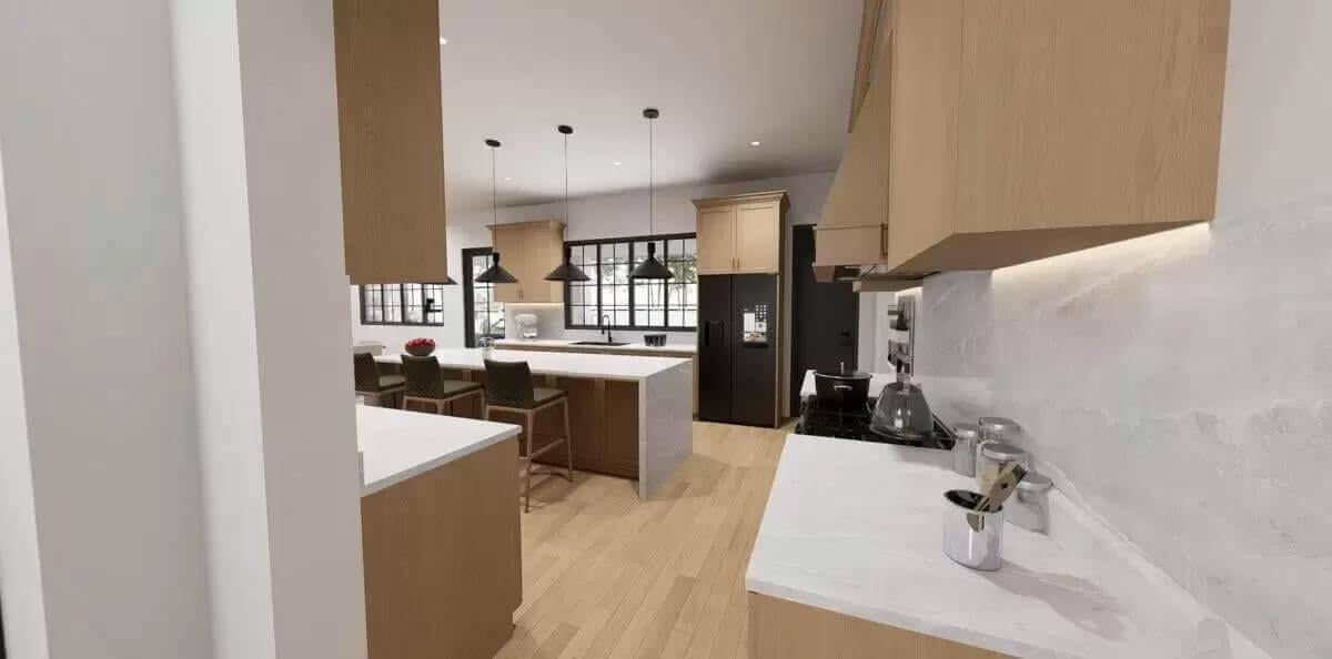 Wow, Notice the Bold Pendant Lights in This Sleek Kitchen