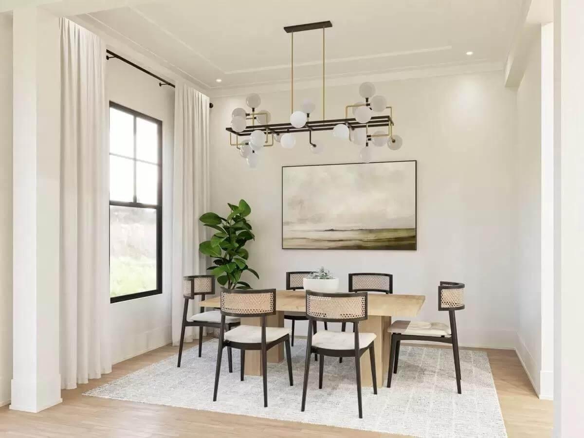Modern Dining Room with Striking Pendant and Artful Simplicity