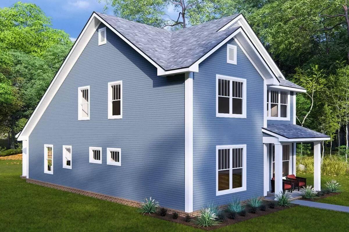 Admire the Two-Story Blue Siding with Crisp White Trim