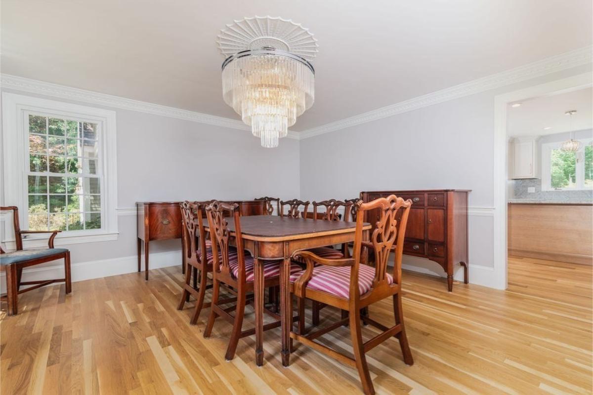 Traditional Dining Room with an Eye-Catching Crystal Chandelier