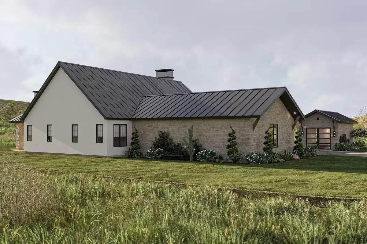 Modern Ranch with Bold Black Roof and Stone Accents