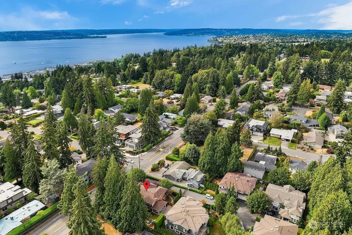 Aerial View Overlooking a Verdant Community Near the Waterfront